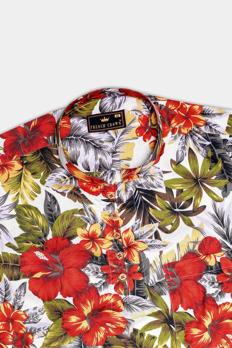 Solitude Blue Colorful Floral Print Premium Cotton Kurta Shirt 5