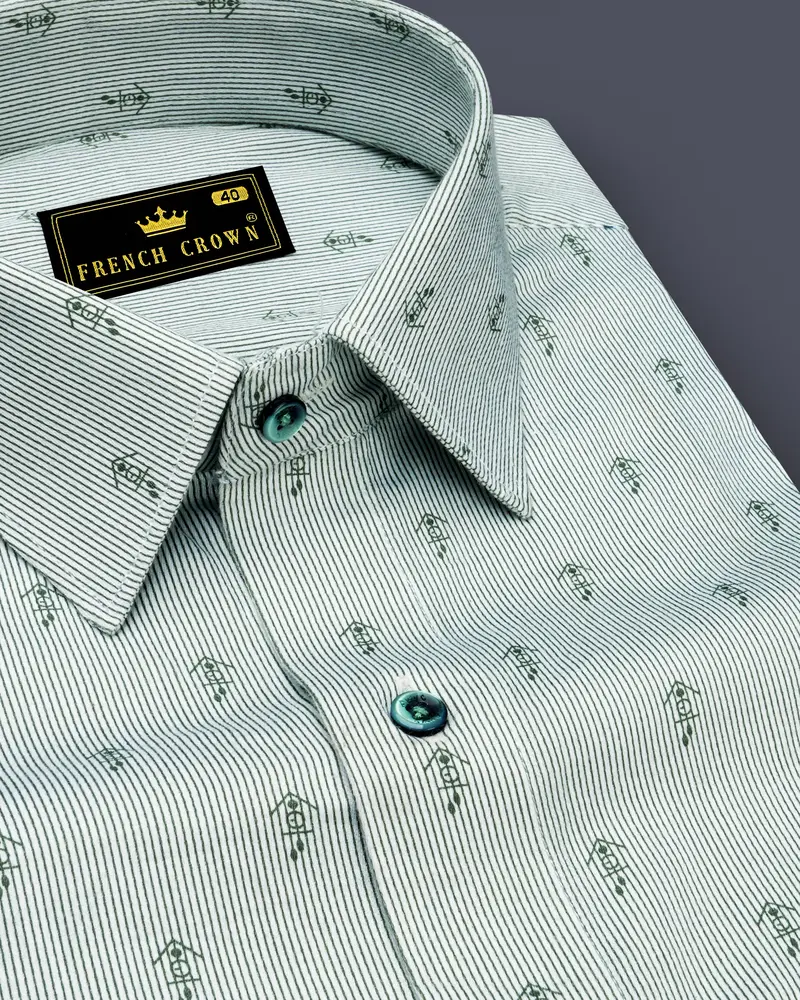 Solitude White And Boulder Green Pinstriped Super Soft Premium Cotton Shirt 1