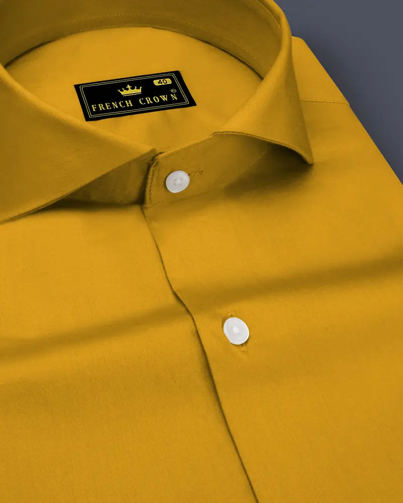 Solvoro-Ochre Yellow Subtle Sheen Super Soft Premium Cotton Cut Away Collar Dress Shirt 1
