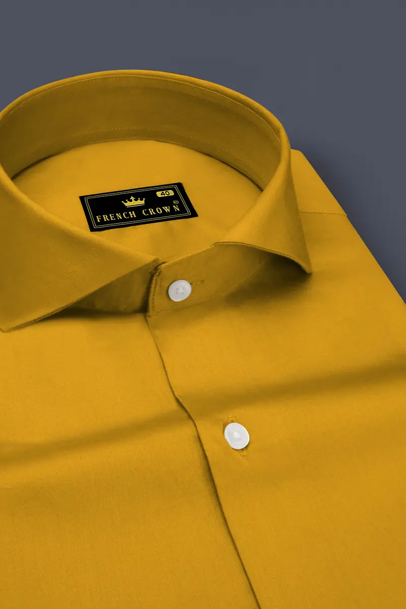 Solvoro-Ochre Yellow Subtle Sheen Super Soft Premium Cotton Cut Away Collar Dress Shirt 2