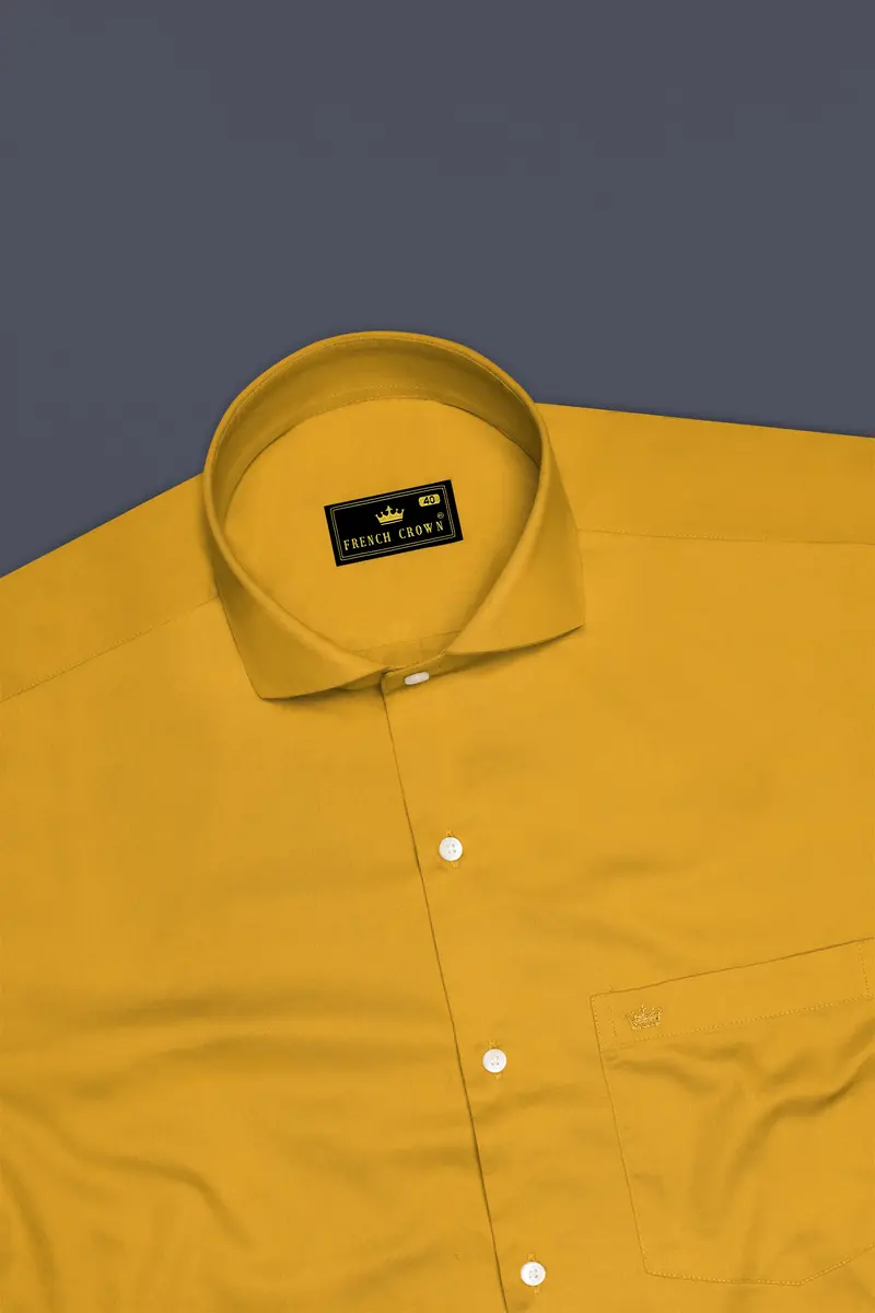 Solvoro-Ochre Yellow Subtle Sheen Super Soft Premium Cotton Cut Away Collar Dress Shirt 5