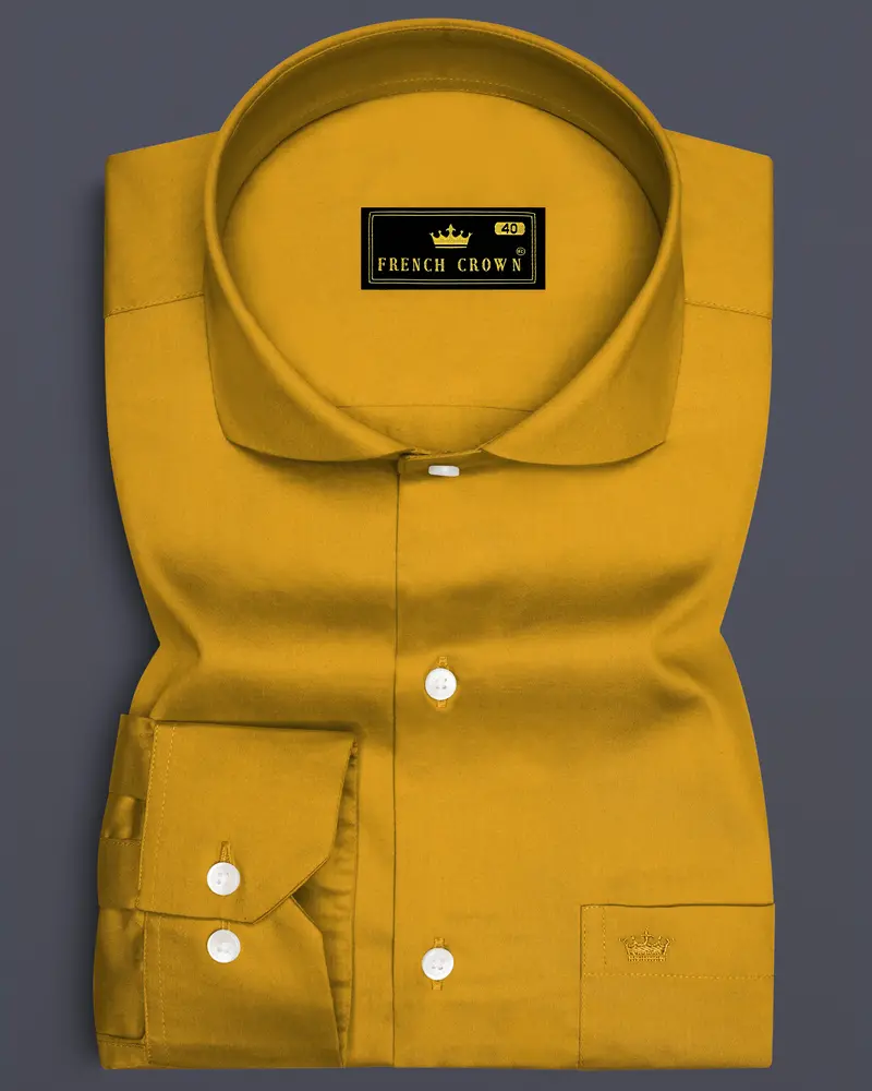 Solvoro-Ochre Yellow Subtle Sheen Super Soft Premium Cotton Cut Away Collar Dress Shirt 6