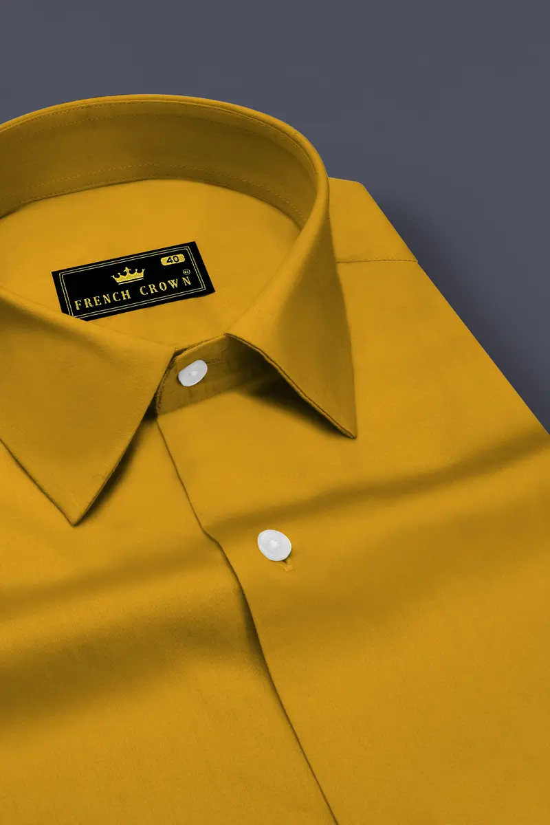 Solvoro-Ochre Yellow Subtle Sheen Super Soft Premium Cotton Dress Shirt 2