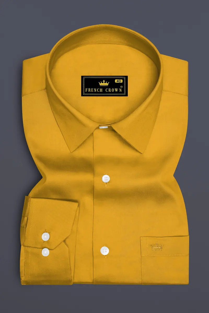 Solvoro-Ochre Yellow Subtle Sheen Super Soft Premium Cotton Dress Shirt 4