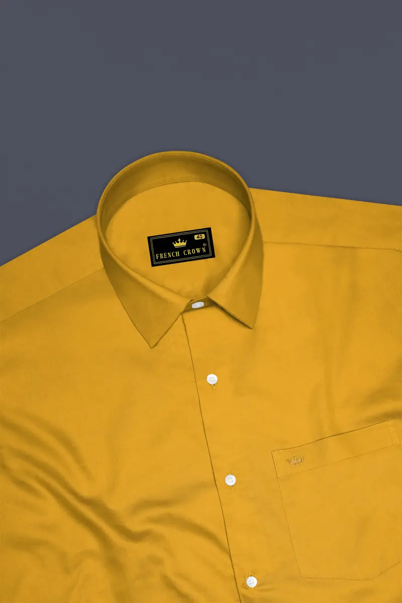 Solvoro-Ochre Yellow Subtle Sheen Super Soft Premium Cotton Dress Shirt 5
