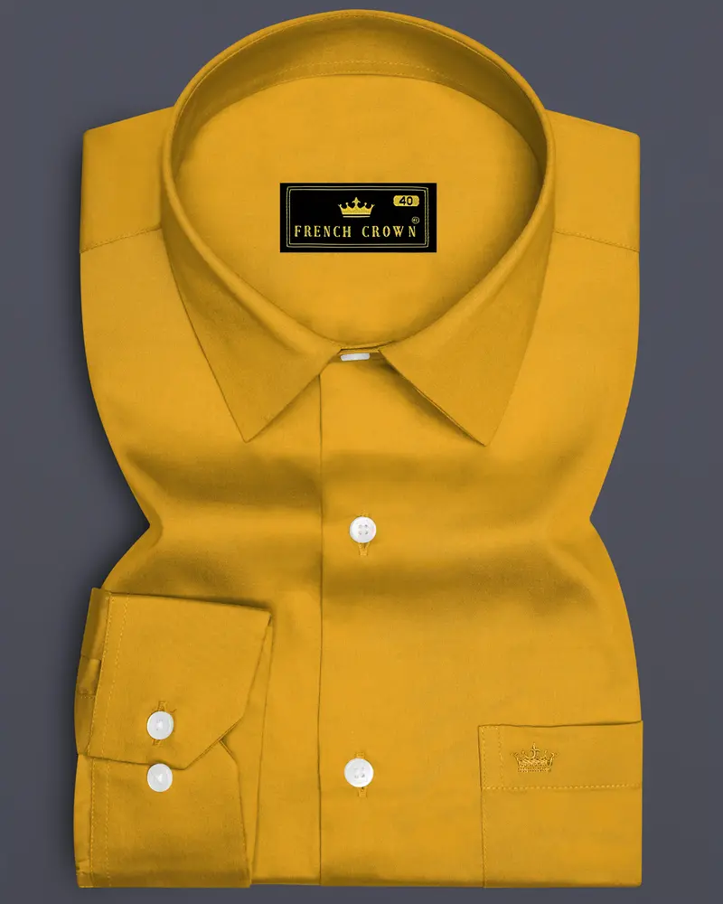 Solvoro-Ochre Yellow Subtle Sheen Super Soft Premium Cotton Dress Shirt 6