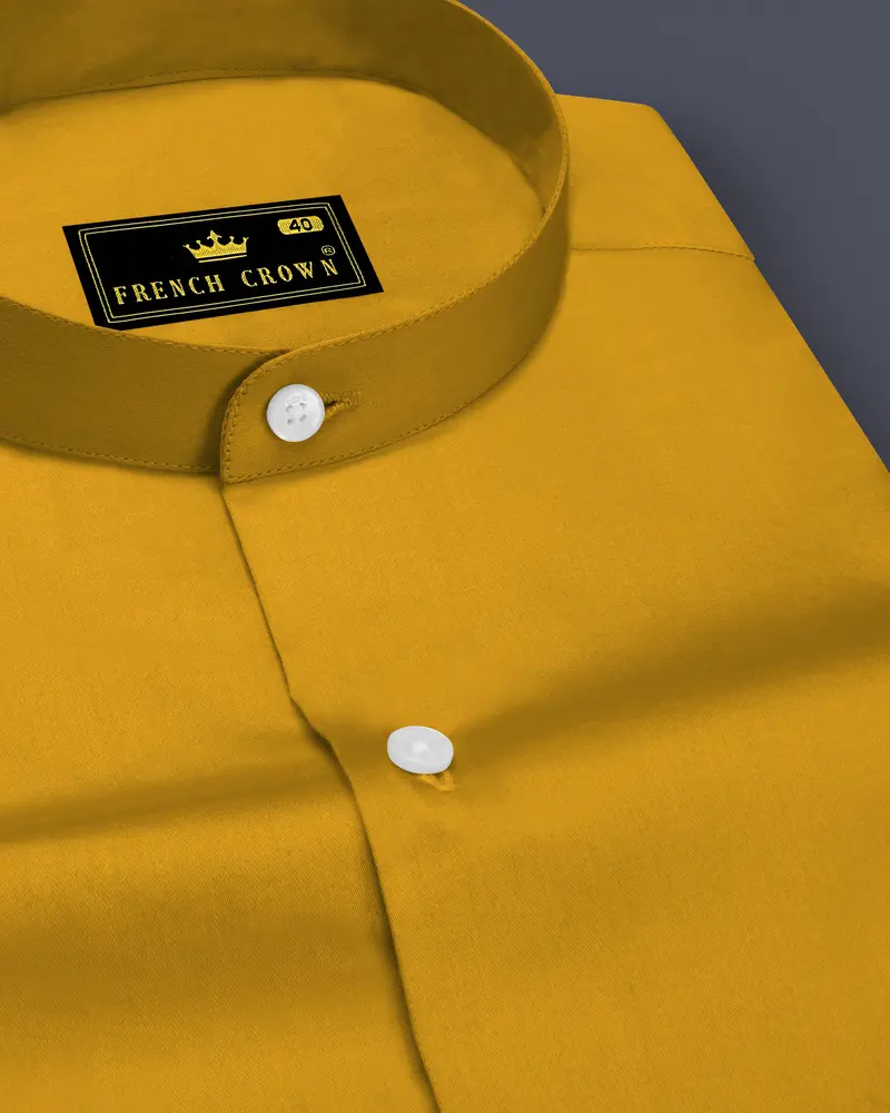 Solvoro-Ochre Yellow Subtle Sheen Super Soft Premium Cotton Mandarin Dress Shirt 1