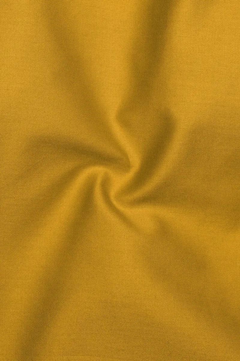 Solvoro-Ochre Yellow Subtle Sheen Super Soft Premium Cotton Mandarin Dress Shirt 3