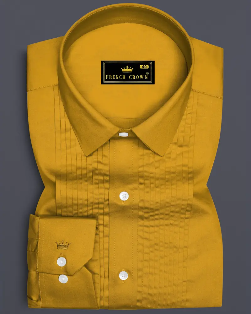 Solvoro-Ochre Yellow Subtle Sheen Super Soft Premium Cotton Tuxedo Dress Shirt 1