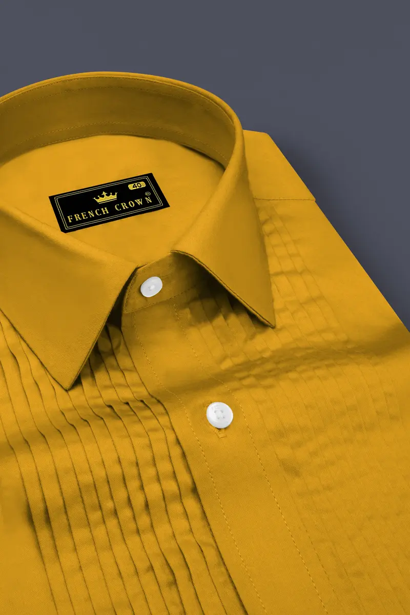 Solvoro-Ochre Yellow Subtle Sheen Super Soft Premium Cotton Tuxedo Dress Shirt 4