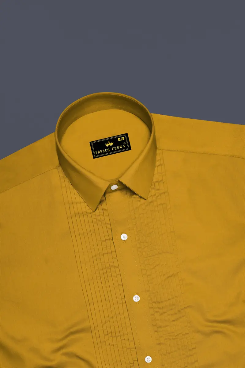 Solvoro-Ochre Yellow Subtle Sheen Super Soft Premium Cotton Tuxedo Dress Shirt 5