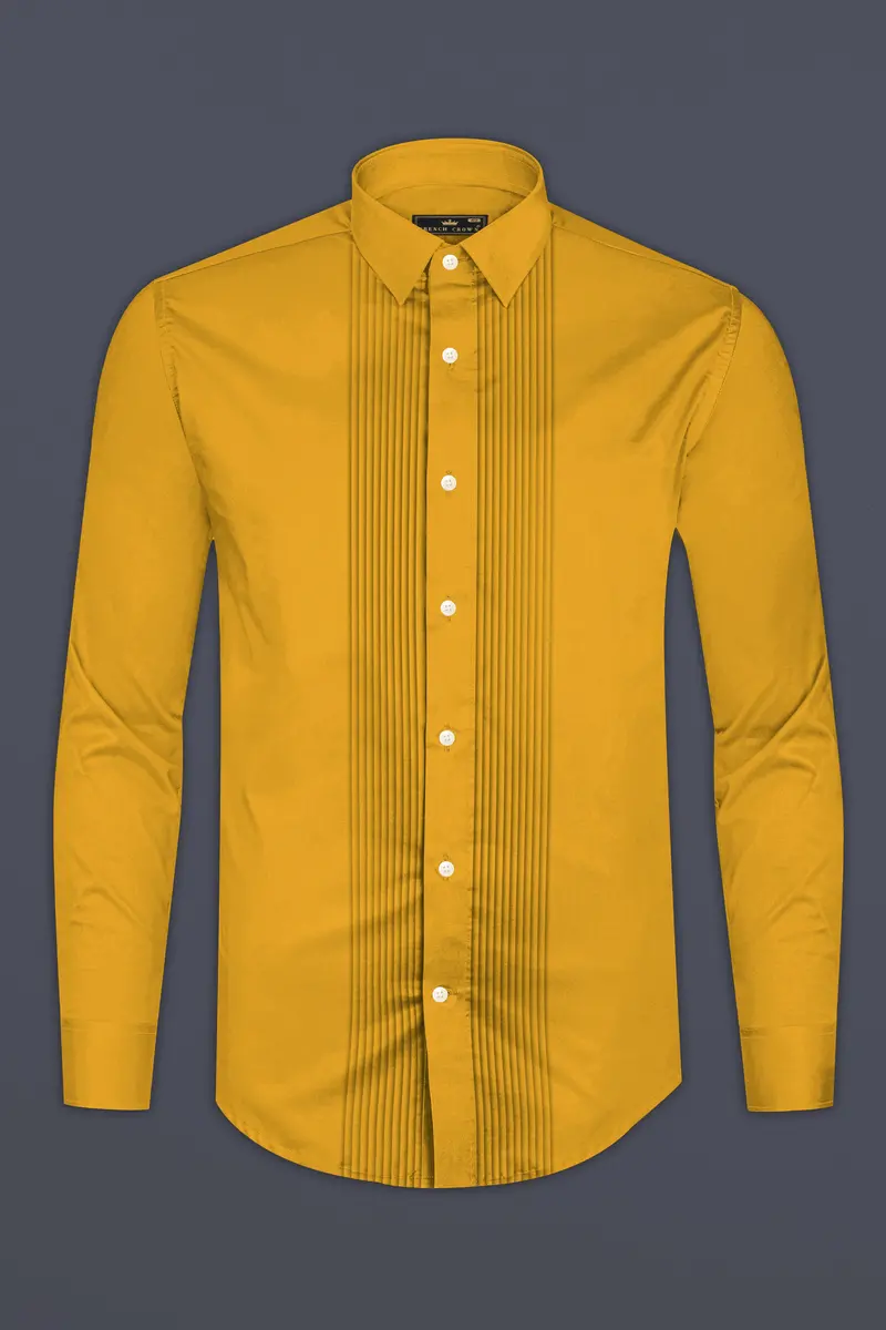 Solvoro-Ochre Yellow Subtle Sheen Super Soft Premium Cotton Tuxedo Dress Shirt 6