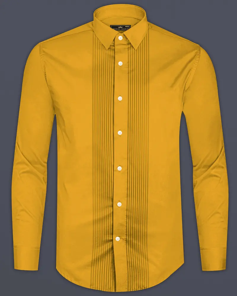 Solvoro-Ochre Yellow Subtle Sheen Super Soft Premium Cotton Tuxedo Dress Shirt 8