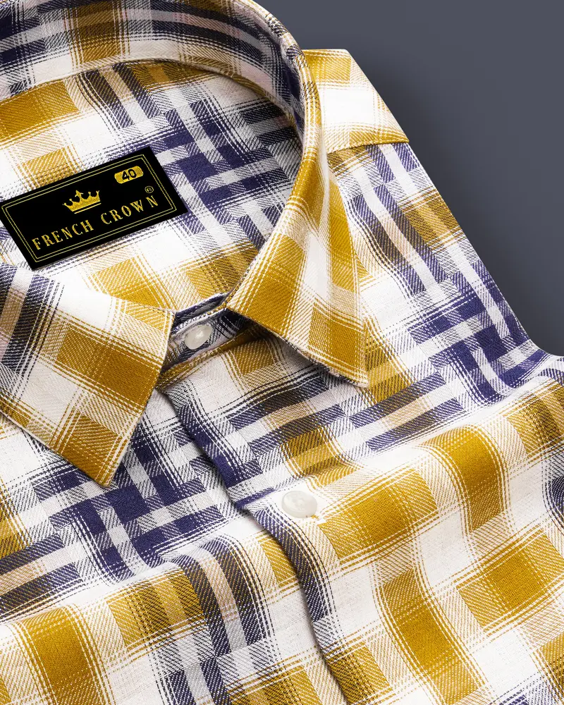 Solvoro-Pirate Yellow And Martinique Blue Plaid Dobby Premium Giza Cotton Casual Shirt 1