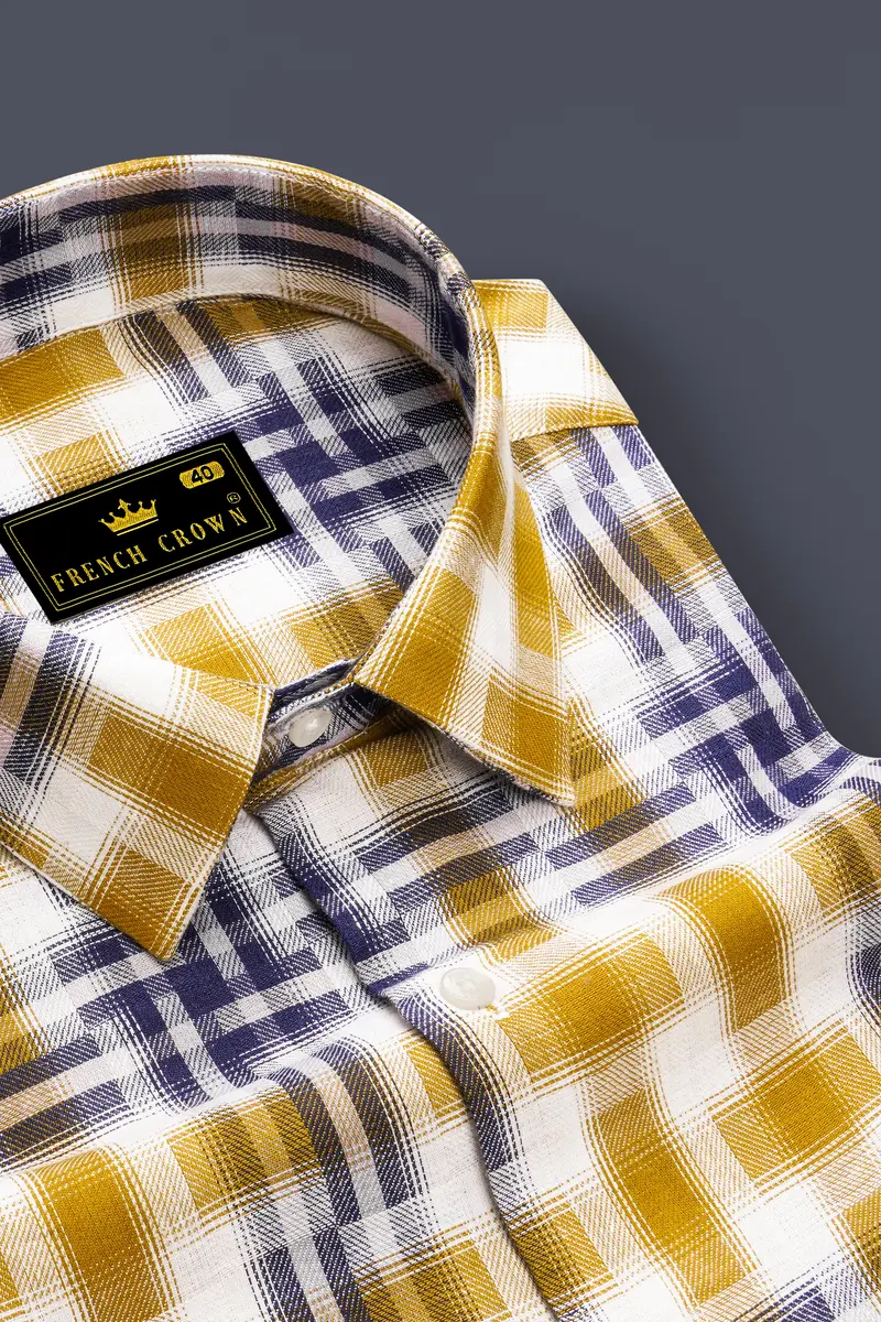 Solvoro-Pirate Yellow And Martinique Blue Plaid Dobby Premium Giza Cotton Casual Shirt 2