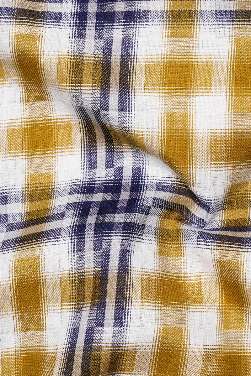 Solvoro-Pirate Yellow And Martinique Blue Plaid Dobby Premium Giza Cotton Casual Shirt 3