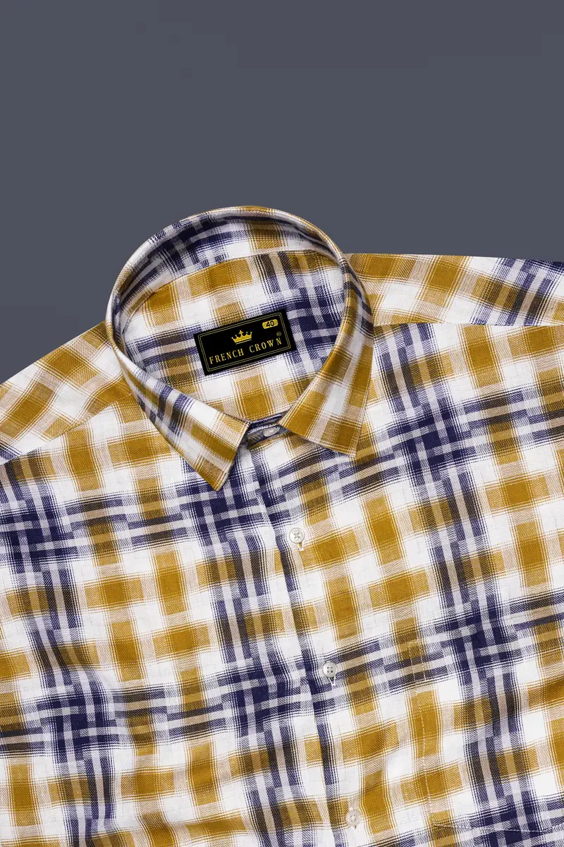 Solvoro-Pirate Yellow And Martinique Blue Plaid Dobby Premium Giza Cotton Casual Shirt 5