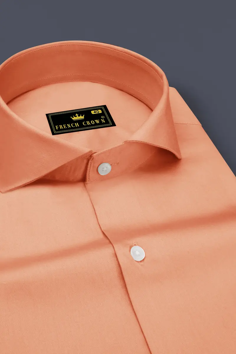 Solvoro-Tumbleweed Orange Subtle Sheen Super Soft Premium Cotton Cut Away Collar Dress Shirt 2