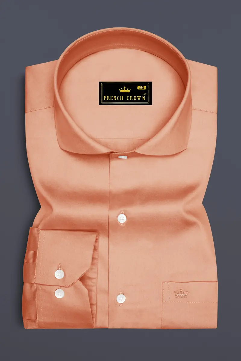 Solvoro-Tumbleweed Orange Subtle Sheen Super Soft Premium Cotton Cut Away Collar Dress Shirt 4