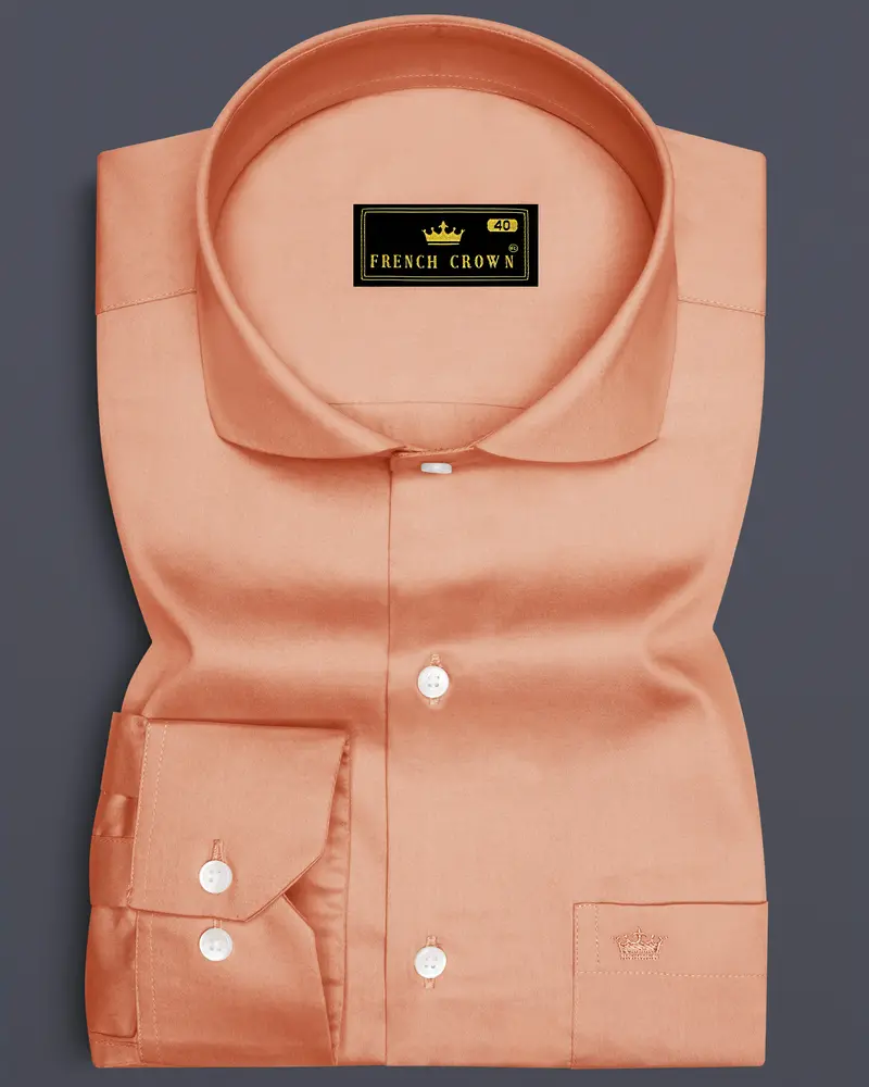 Solvoro-Tumbleweed Orange Subtle Sheen Super Soft Premium Cotton Cut Away Collar Dress Shirt 6