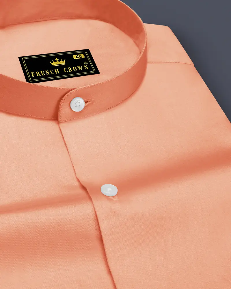 Solvoro-Tumbleweed Orange Subtle Sheen Super Soft Premium Cotton Mandarin Dress Shirt 1