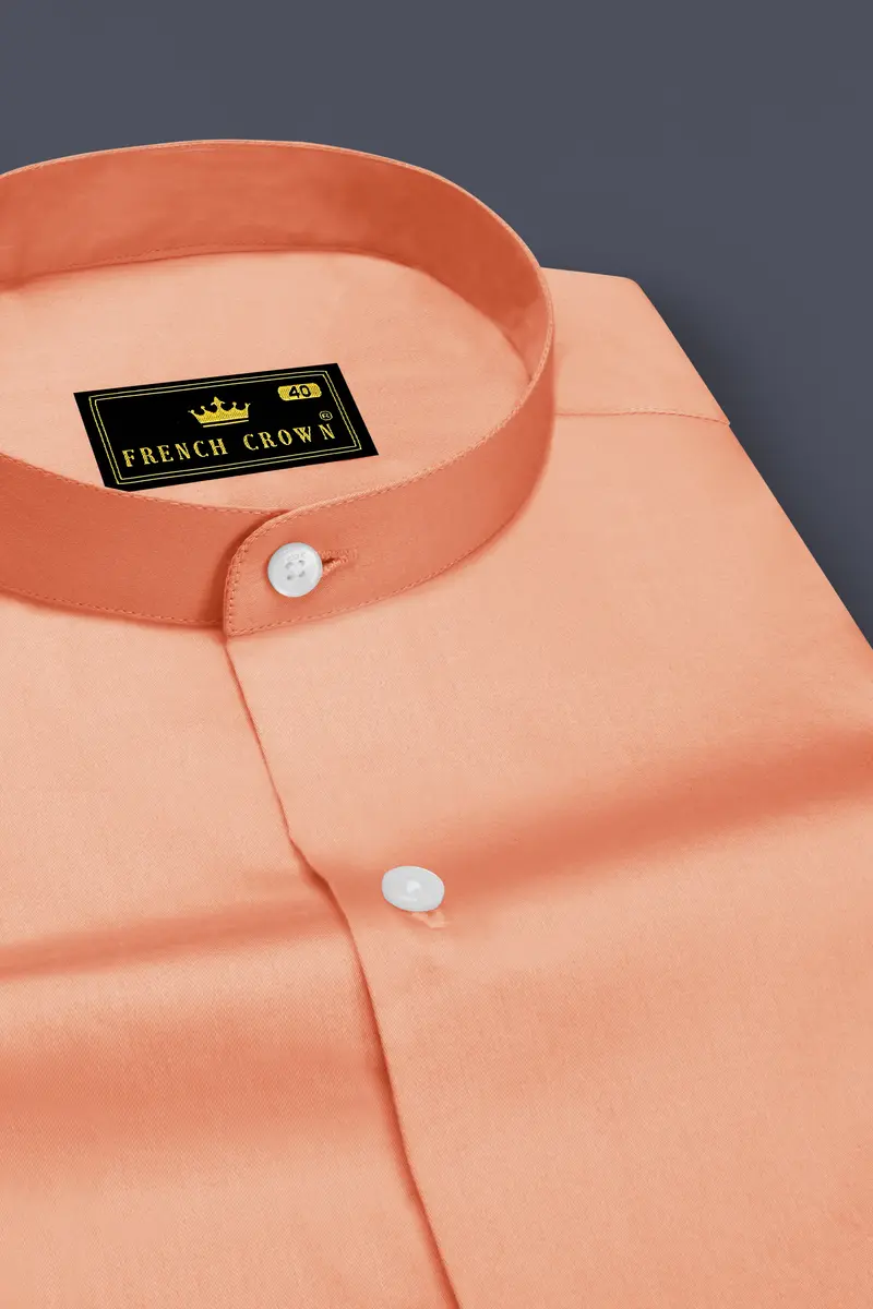 Solvoro-Tumbleweed Orange Subtle Sheen Super Soft Premium Cotton Mandarin Dress Shirt 2