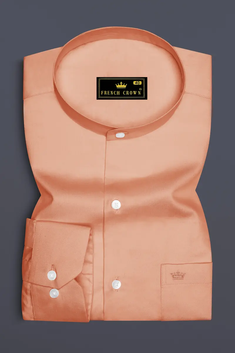 Solvoro-Tumbleweed Orange Subtle Sheen Super Soft Premium Cotton Mandarin Dress Shirt 4