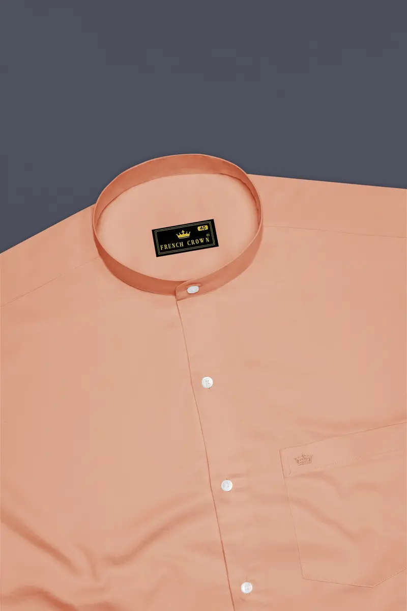 Solvoro-Tumbleweed Orange Subtle Sheen Super Soft Premium Cotton Mandarin Dress Shirt 5