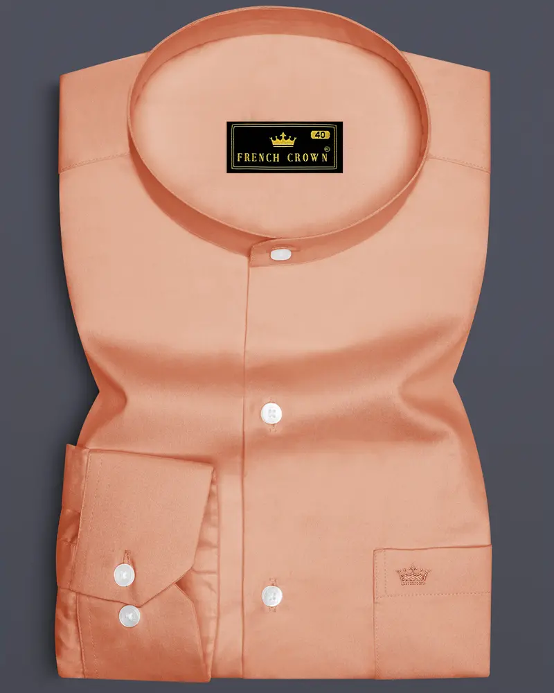 Solvoro-Tumbleweed Orange Subtle Sheen Super Soft Premium Cotton Mandarin Dress Shirt 6