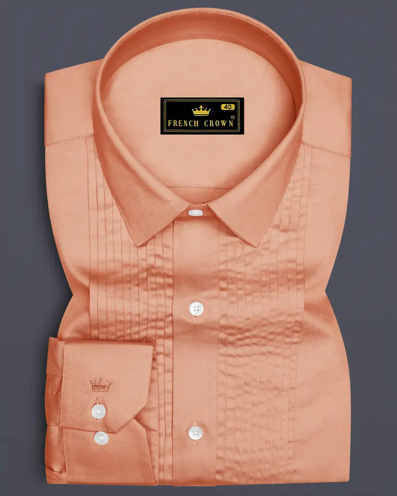 Solvoro-Tumbleweed Orange Subtle Sheen Super Soft Premium Cotton Tuxedo Dress Shirt 1
