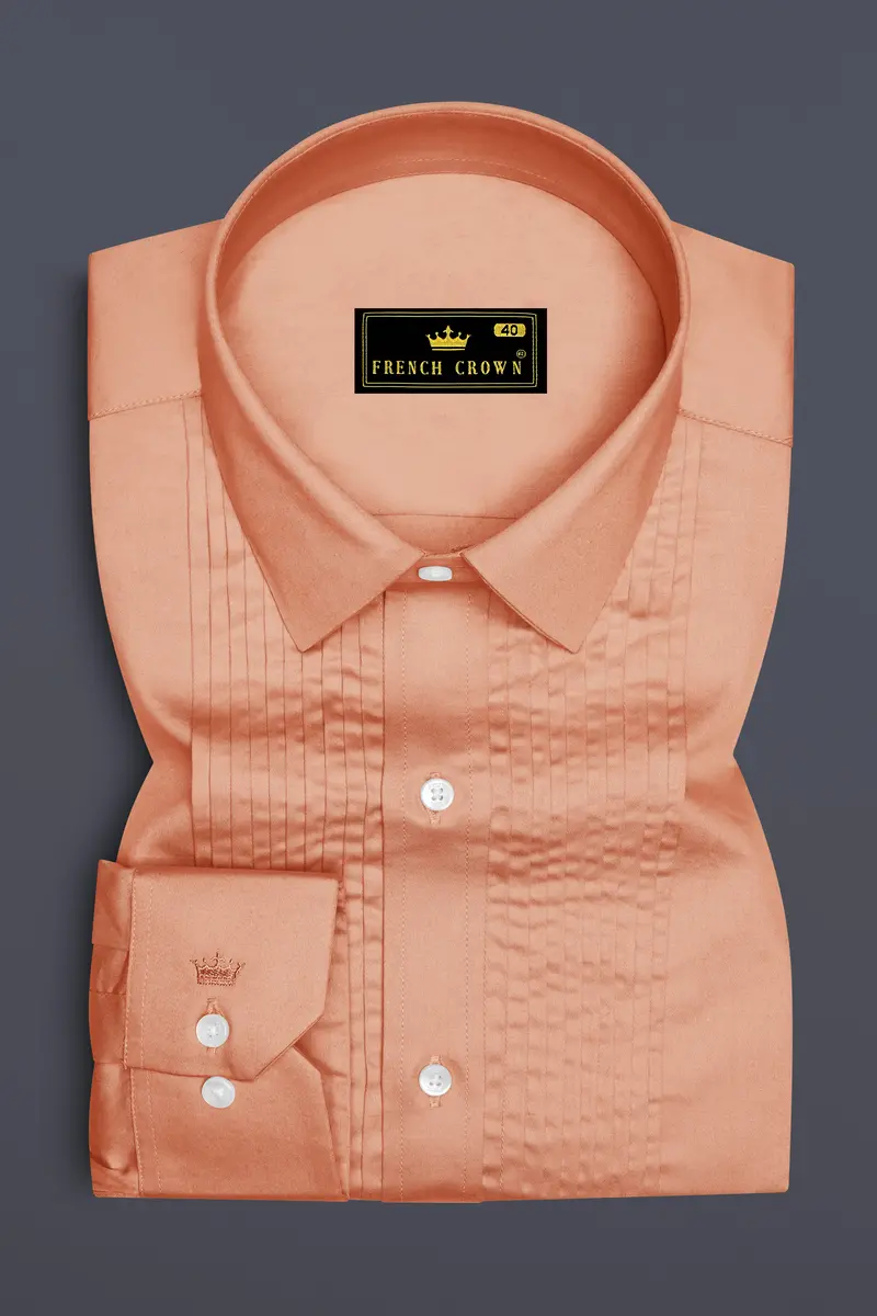 Solvoro-Tumbleweed Orange Subtle Sheen Super Soft Premium Cotton Tuxedo Dress Shirt 2