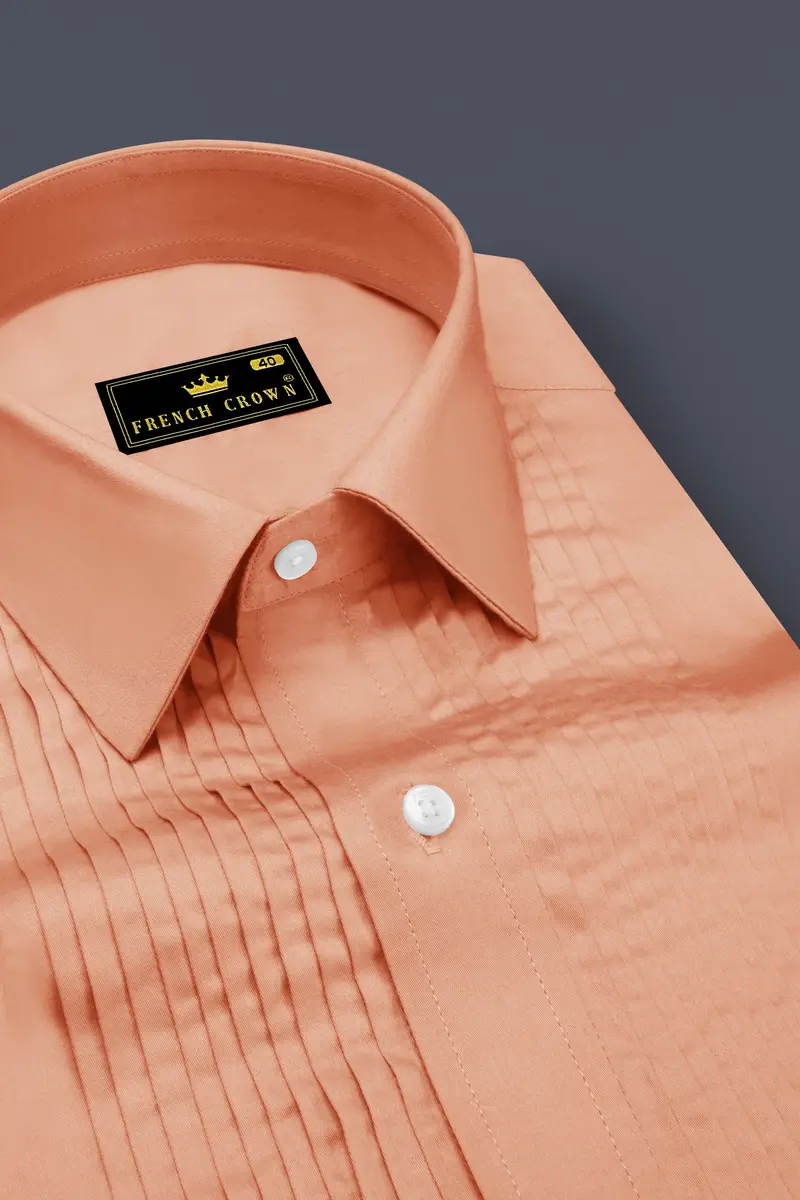 Solvoro-Tumbleweed Orange Subtle Sheen Super Soft Premium Cotton Tuxedo Dress Shirt 4