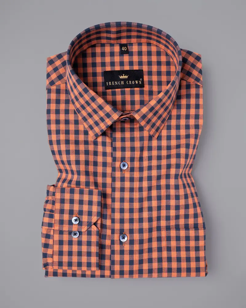 Sorbus Orange And Big Stone Blue Premium Cotton Shirt 3