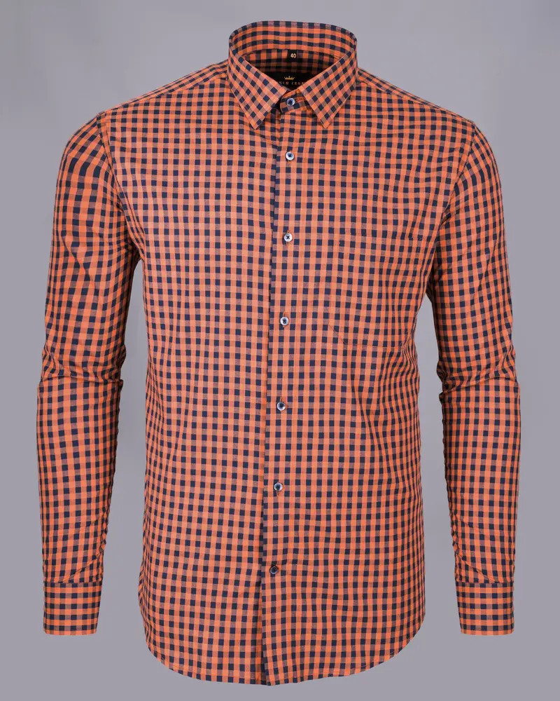 Sorbus Orange And Big Stone Blue Premium Cotton Shirt 5