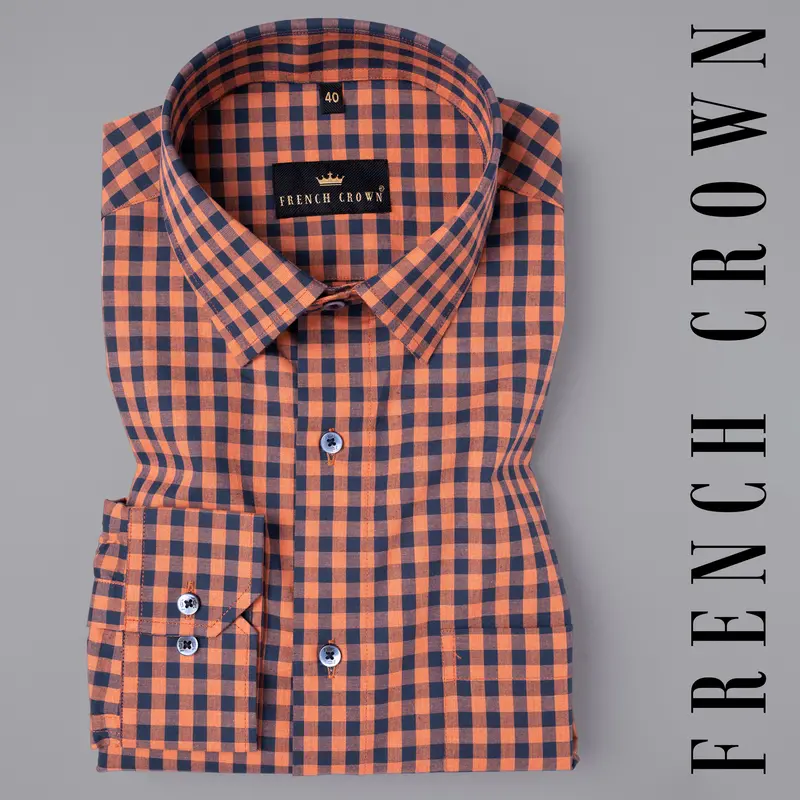 Sorbus Orange And Big Stone Blue Premium Cotton Shirt 7