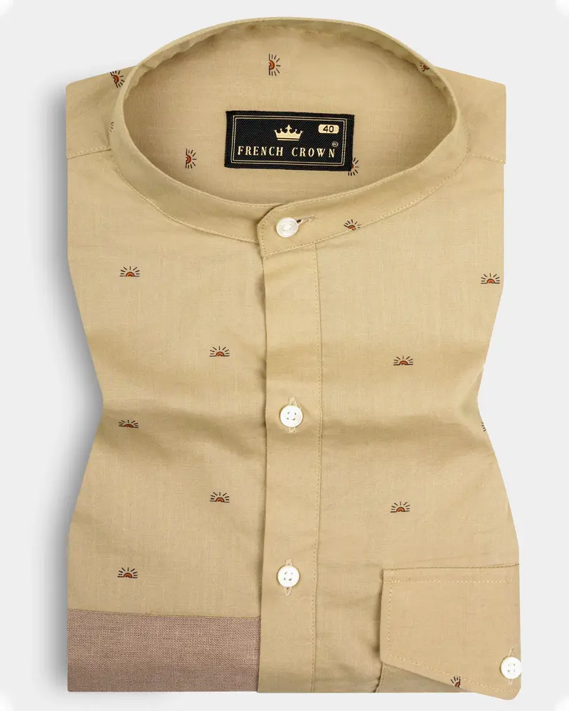 Sorrell Cream Printed Chambray Cotton Designer Shirt 1