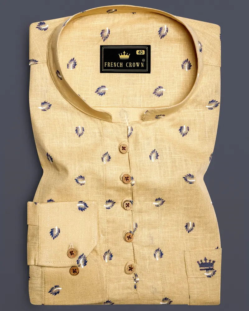 Sorrell Cream Printed Luxurious Linen Casual Kurta Shirt 1