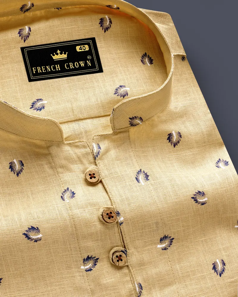 Sorrell Cream Printed Luxurious Linen Casual Kurta Shirt 10