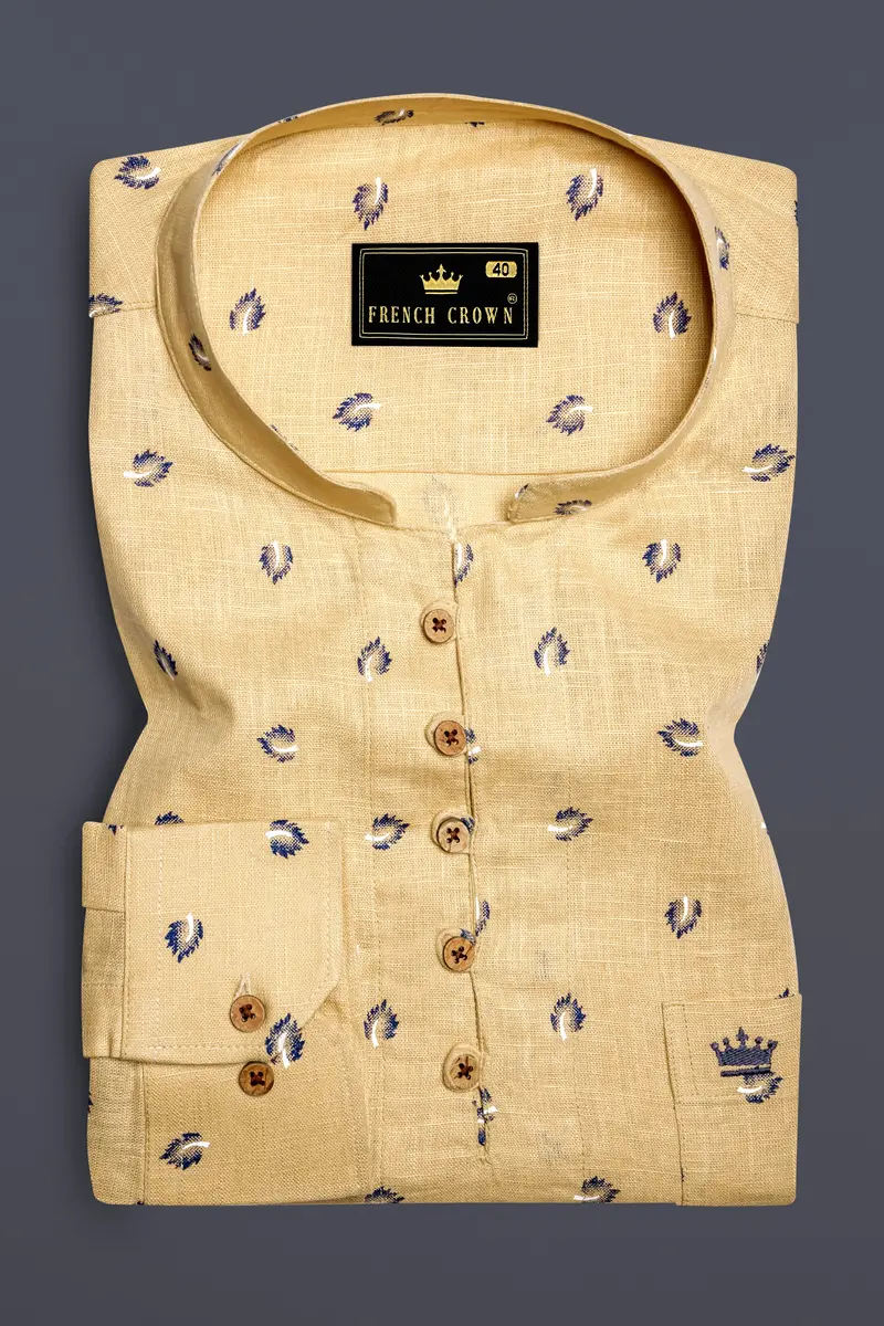 Sorrell Cream Printed Luxurious Linen Casual Kurta Shirt 2