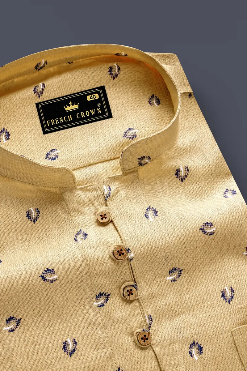 Sorrell Cream Printed Luxurious Linen Casual Kurta Shirt 4