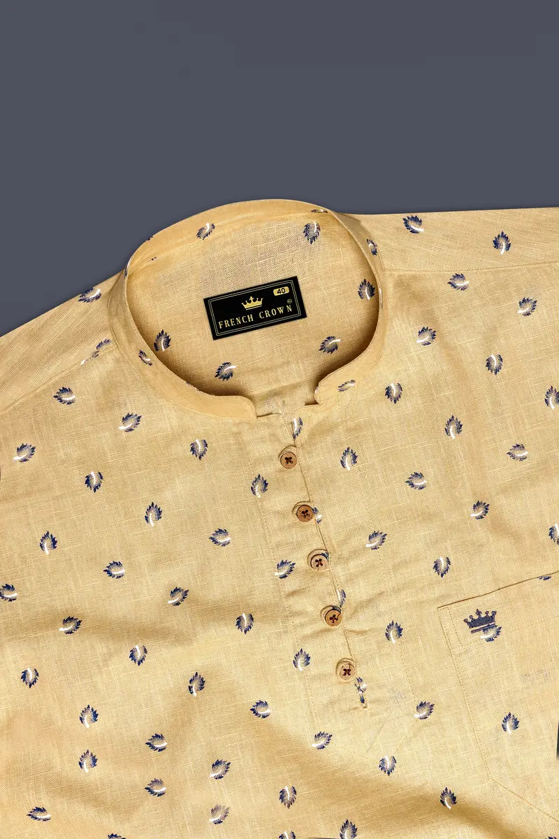 Sorrell Cream Printed Luxurious Linen Casual Kurta Shirt 5