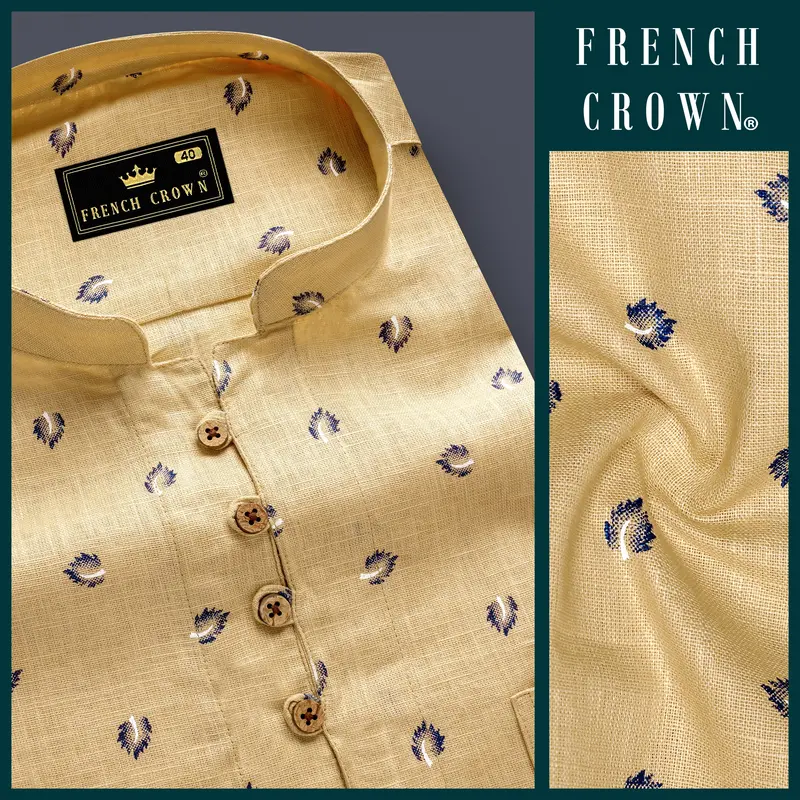 Sorrell Cream Printed Luxurious Linen Casual Kurta Shirt 7