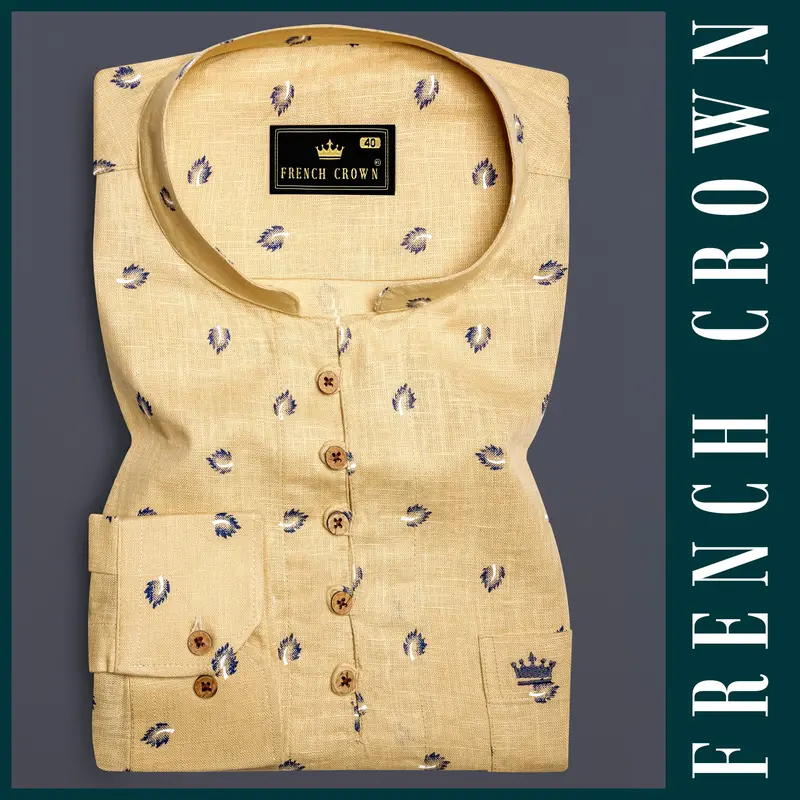 Sorrell Cream Printed Luxurious Linen Casual Kurta Shirt 9