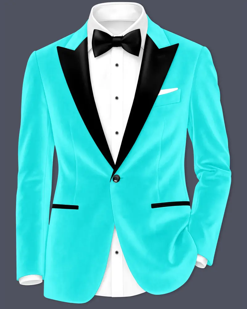 Sovereign-Turquoise Blue Velvet Peak Lapel Tuxedo Blazer 1