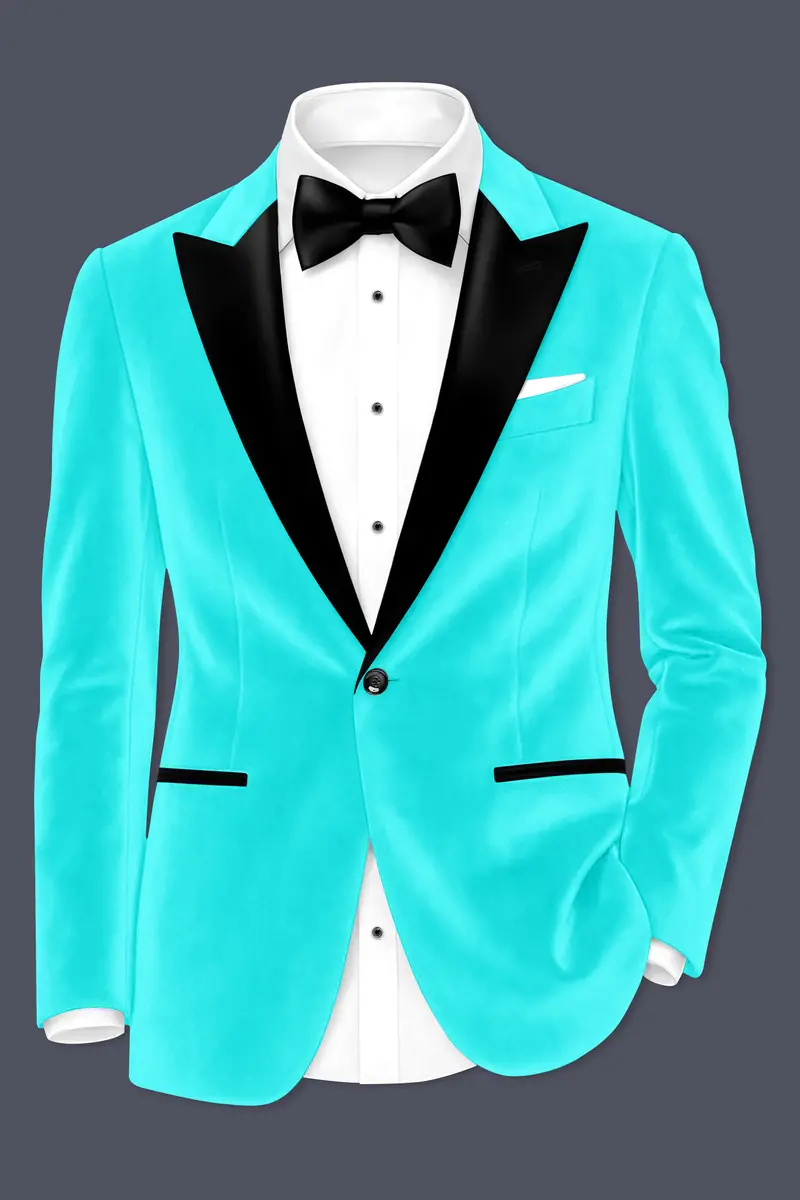 Sovereign-Turquoise Blue Velvet Peak Lapel Tuxedo Blazer 2
