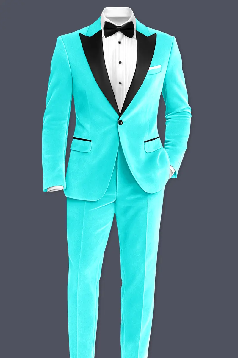 Sovereign-Turquoise Blue Velvet Peak Lapel Tuxedo Blazer 4