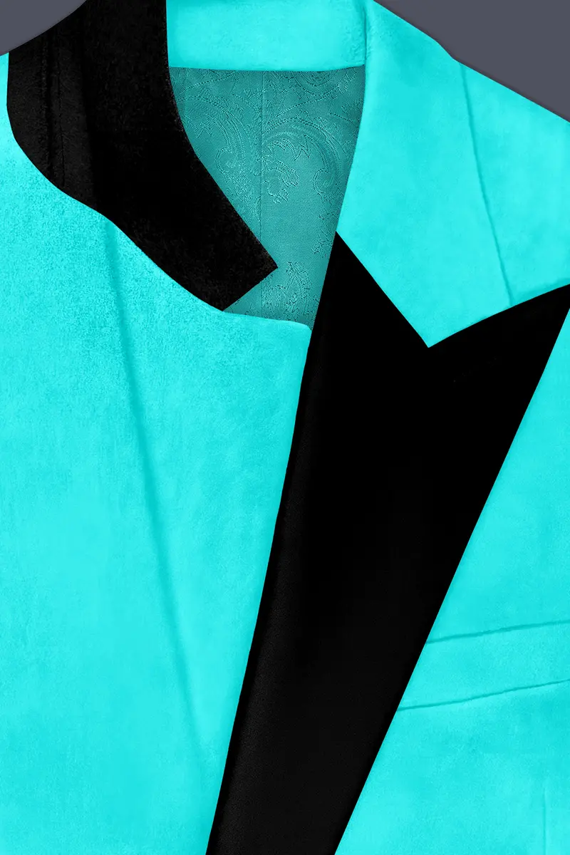 Sovereign-Turquoise Blue Velvet Peak Lapel Tuxedo Blazer 5