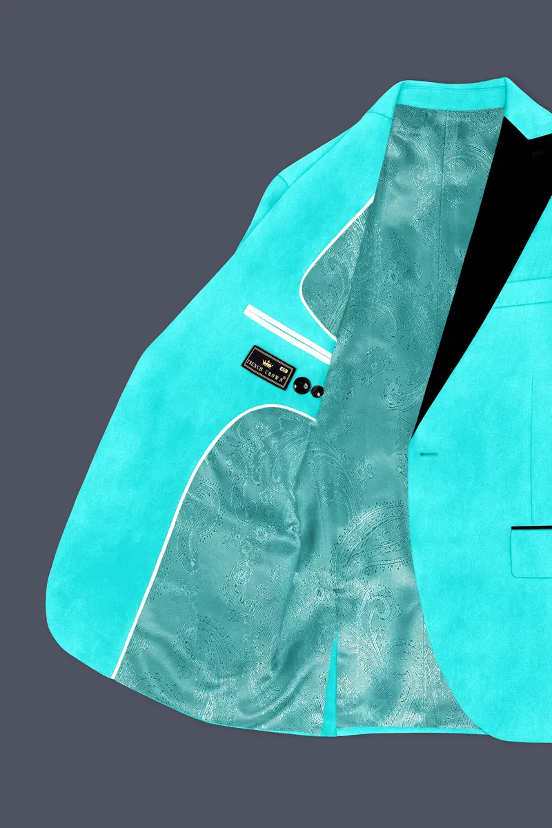 Sovereign-Turquoise Blue Velvet Peak Lapel Tuxedo Blazer 6