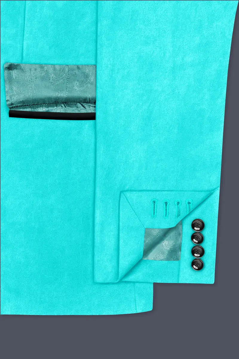 Sovereign-Turquoise Blue Velvet Peak Lapel Tuxedo Blazer 7
