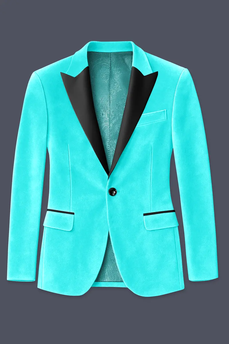 Sovereign-Turquoise Blue Velvet Peak Lapel Tuxedo Blazer 8